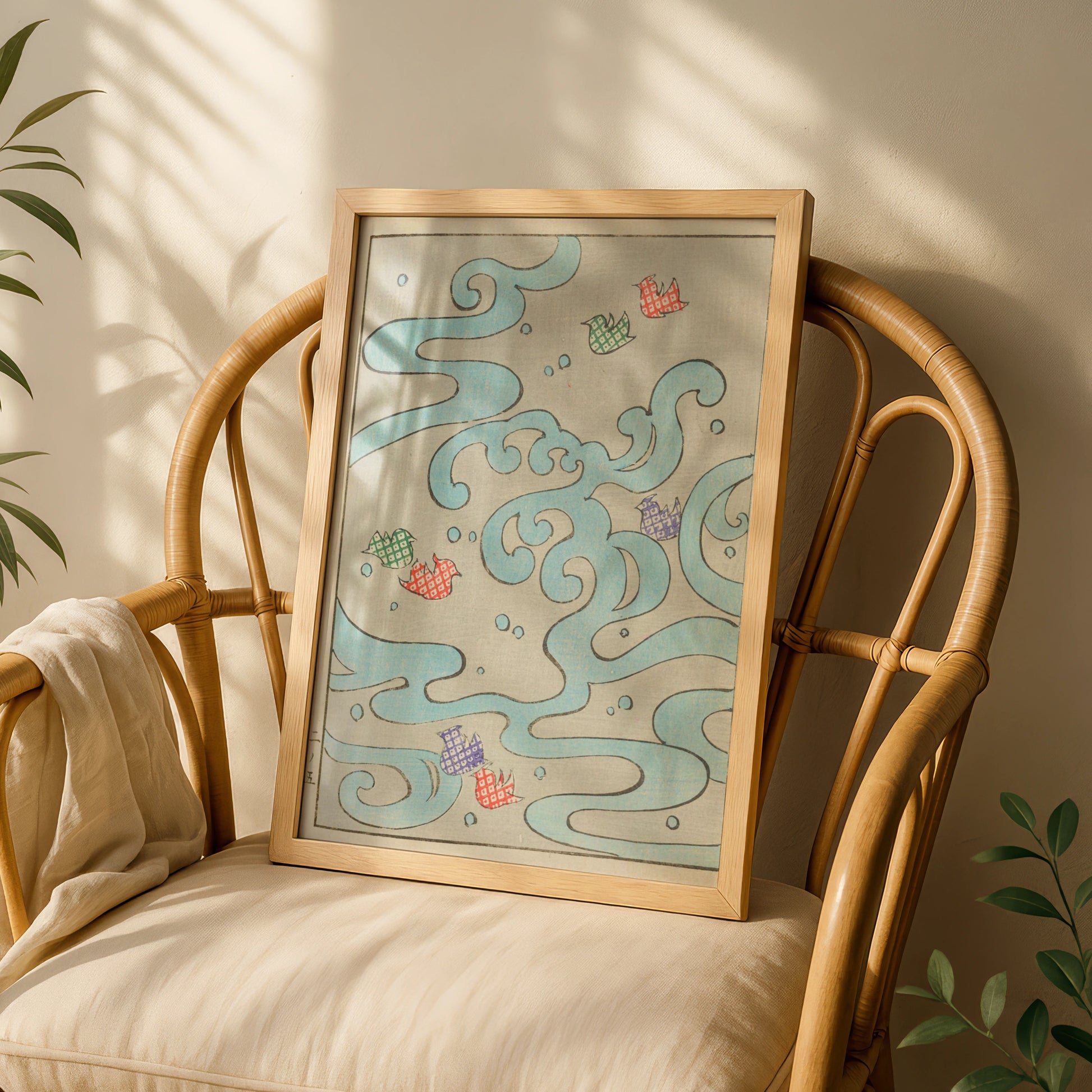 Japanese Woodblock Wall Art, Vintage Wave Print, Bijutsukai 1901, Japandi Poster – A5 White frame