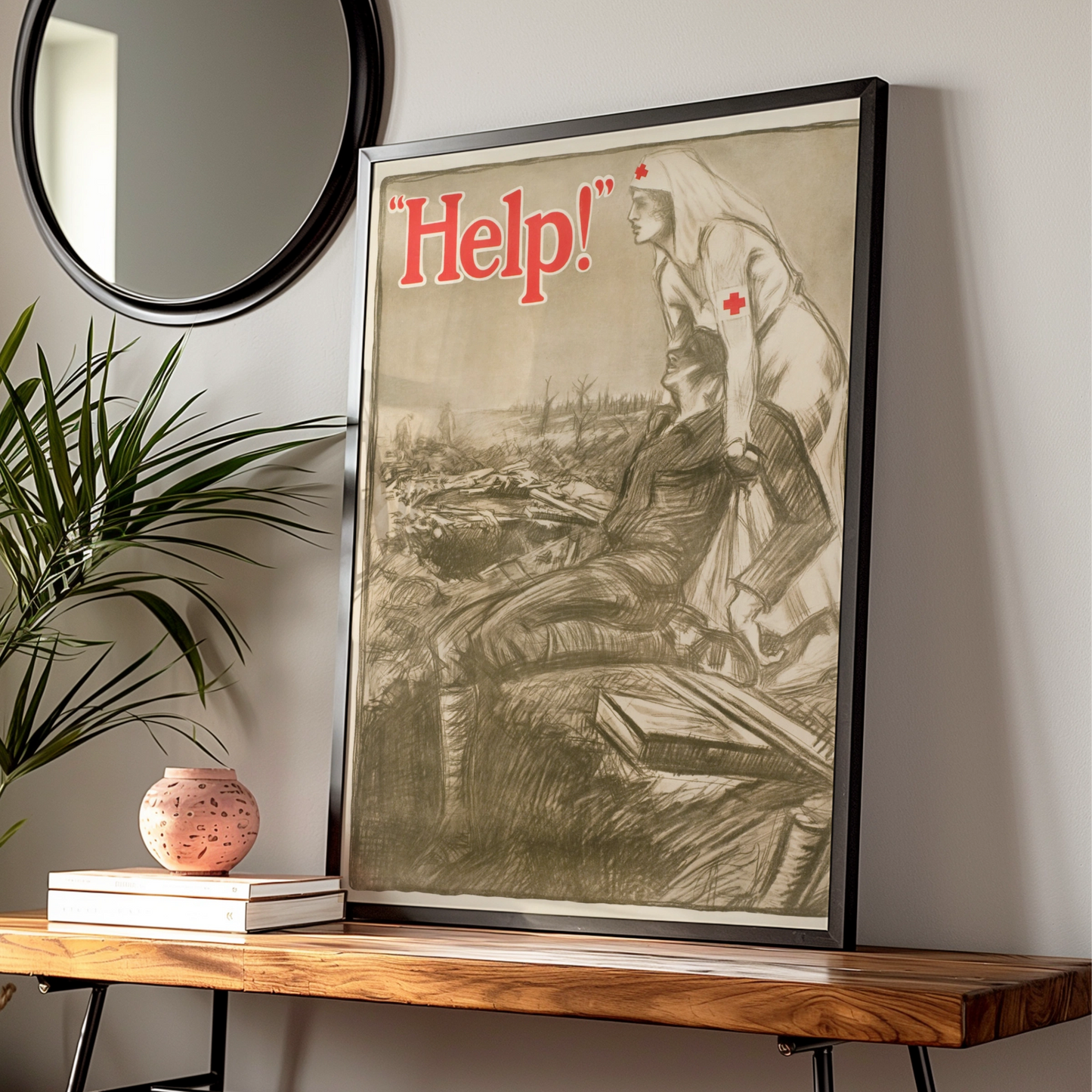 WWI Red Cross Nurse Help Poster, Vintage War Propaganda Wall Art Print, History