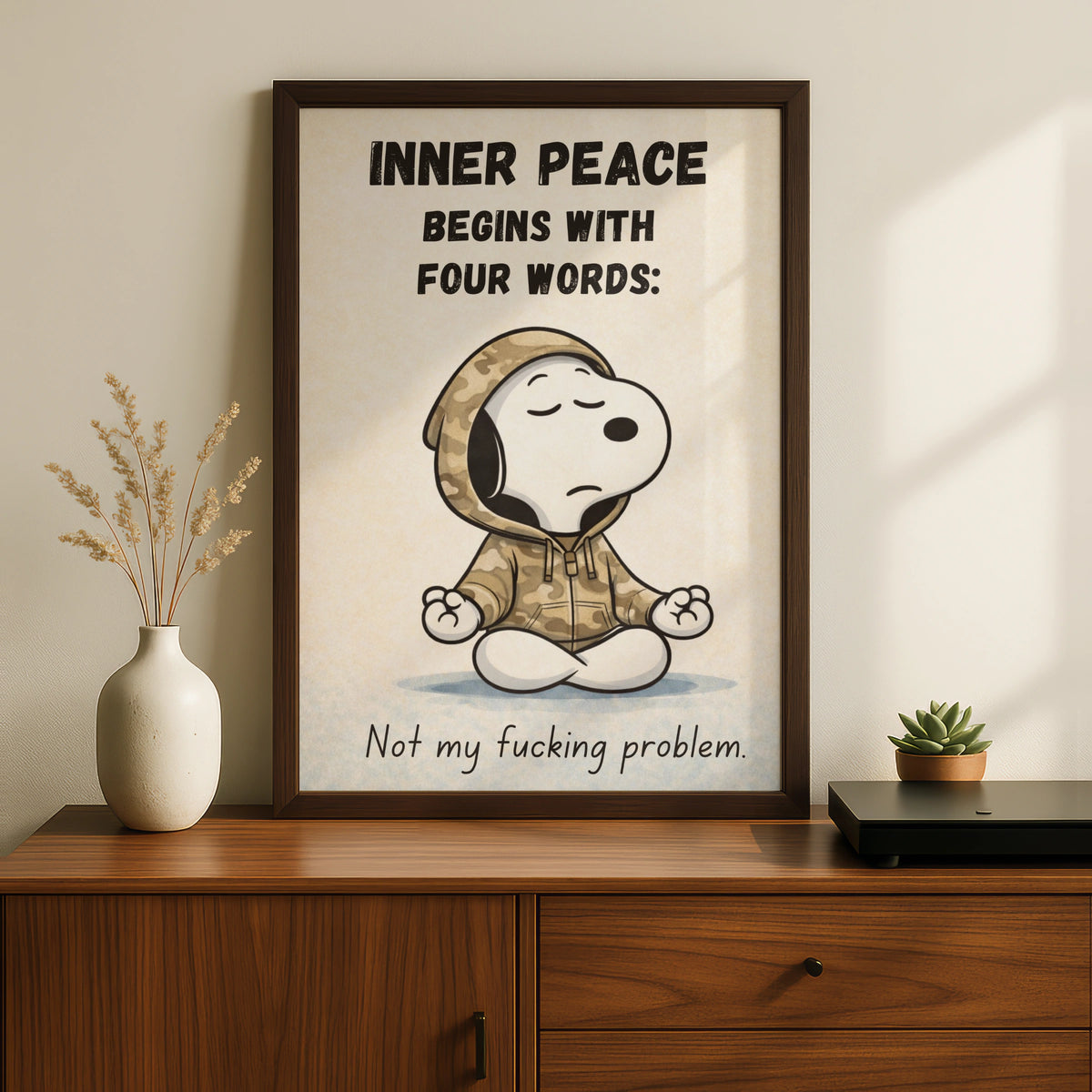 Meditating Dog Cartoon Poster, Funny Quote Print, Quirky Wall Art, Rude Humour Print