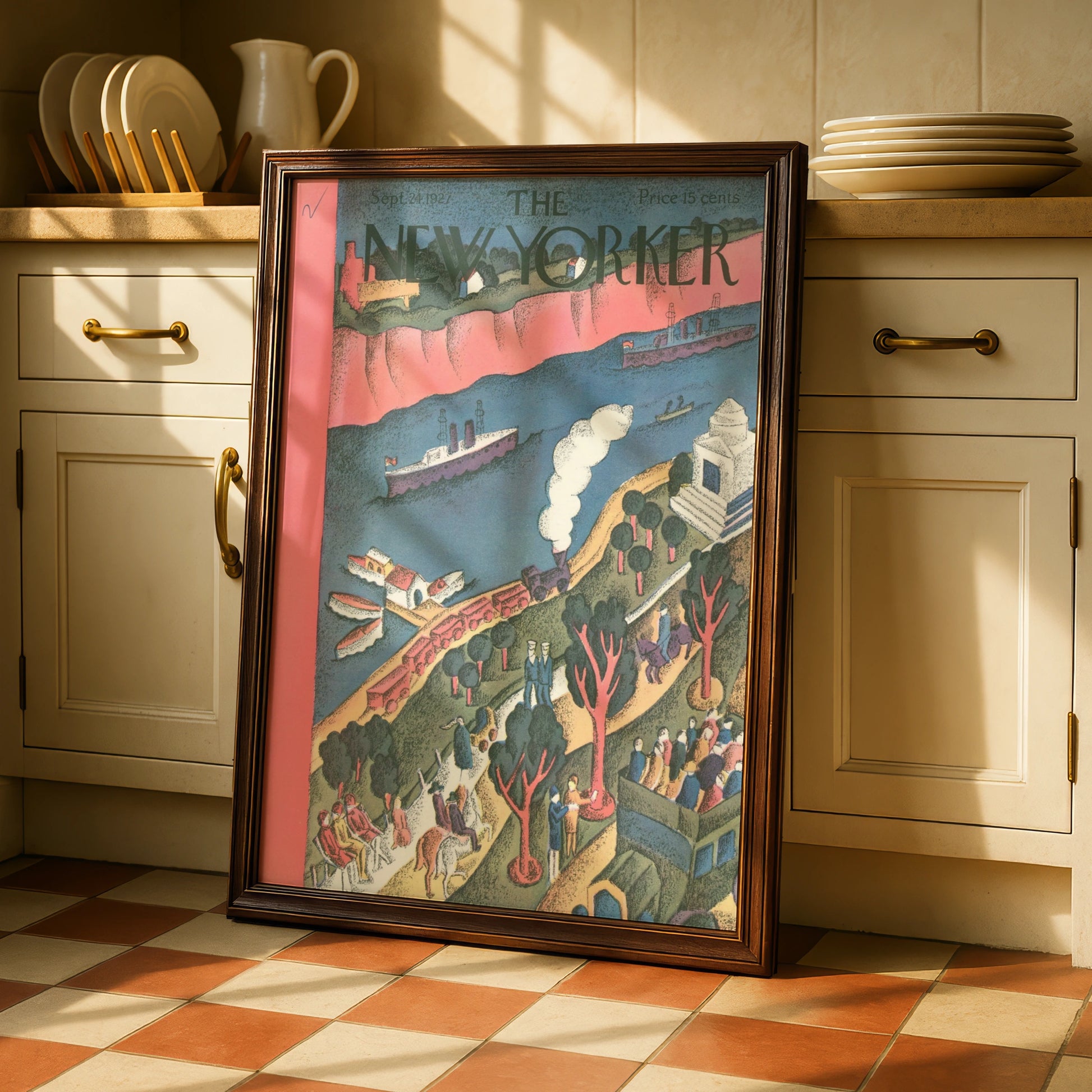 The New Yorker September 1927 Cover Art Poster, Vintage River Scene Wall Art
