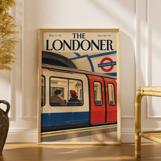 London Underground Poster, Vintage Tube Train Wall Art, Retro Magazine Cover Art Print, Travel Decor