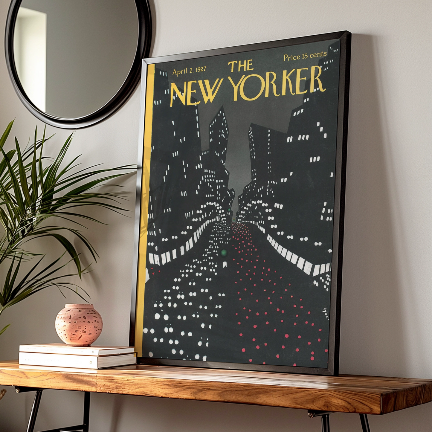 New Yorker 1927 Cover Poster, NYC Night Skyline Art Deco Wall Art Print, Vintage
