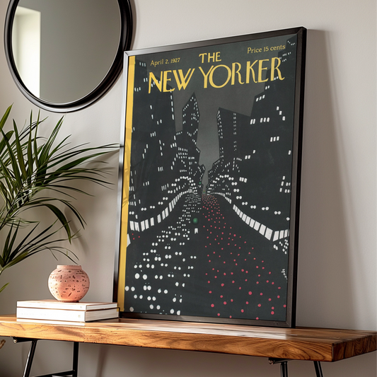 New Yorker 1927 Cover Poster, NYC Night Skyline Art Deco Wall Art Print, Vintage