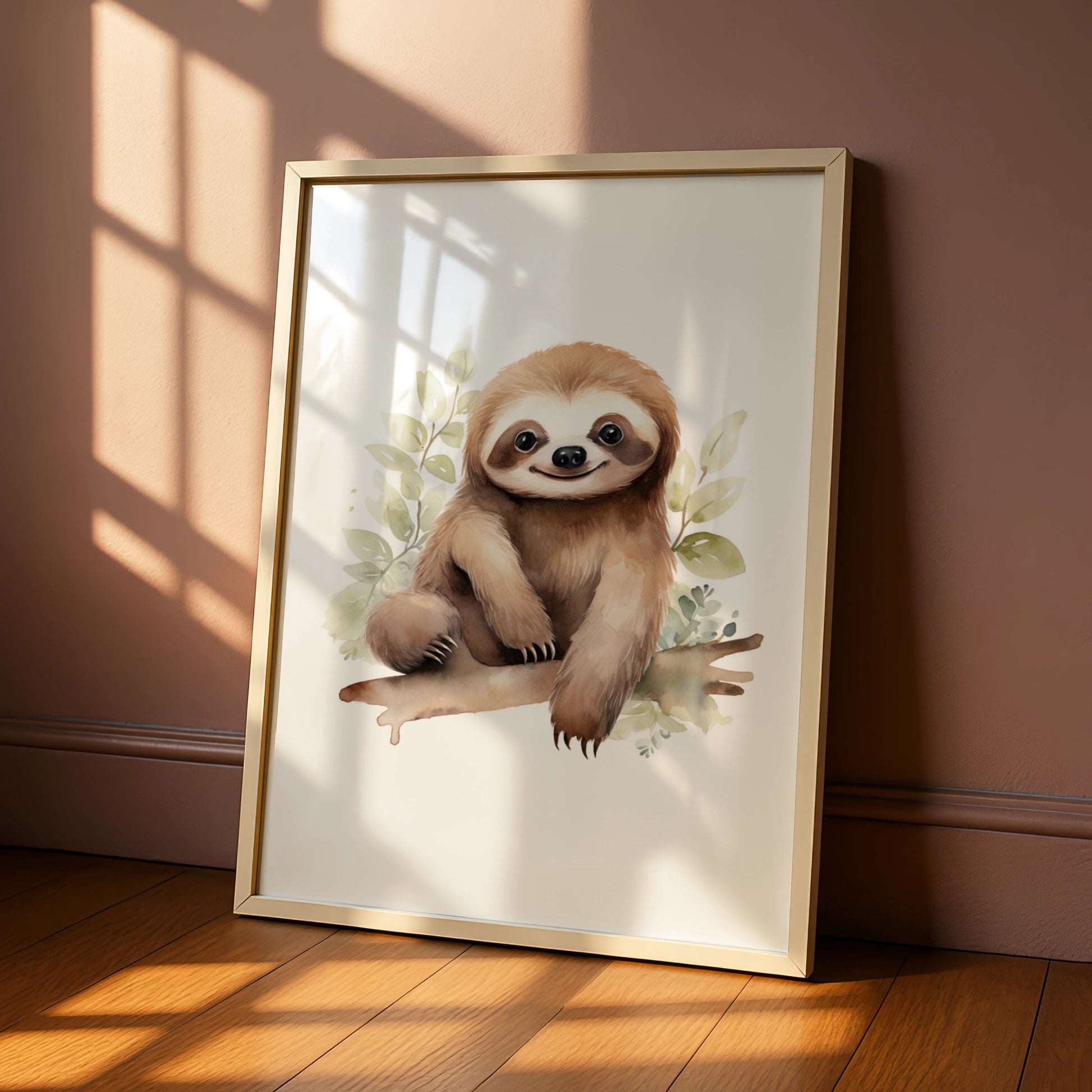 Cute Sloth Nursery Wall Art, Baby Animal Watercolour Poster, Kids Room Decor Print