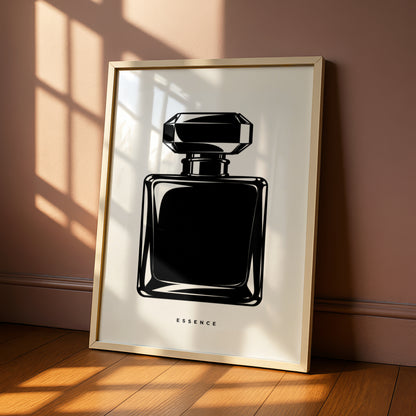 Perfume Bottle Print, Monochrome Wall Art, Minimalist Black White Poster, Essence Typography