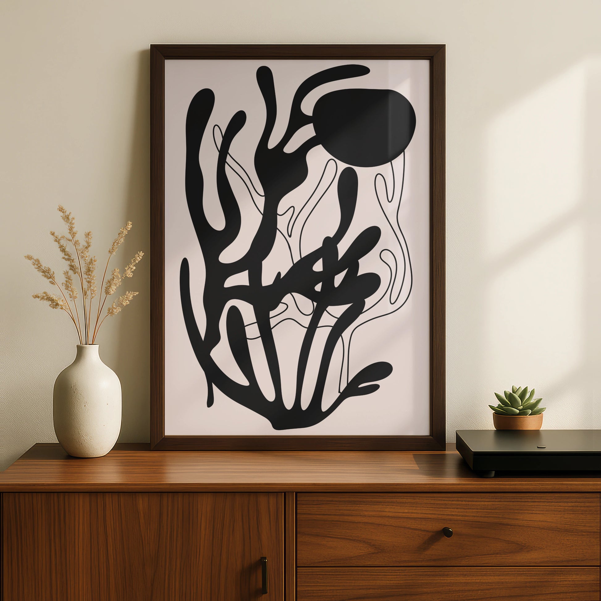 Henri Matisse Inspired Black Abstract Botanical Poster, Organic Shapes Wall Art Print