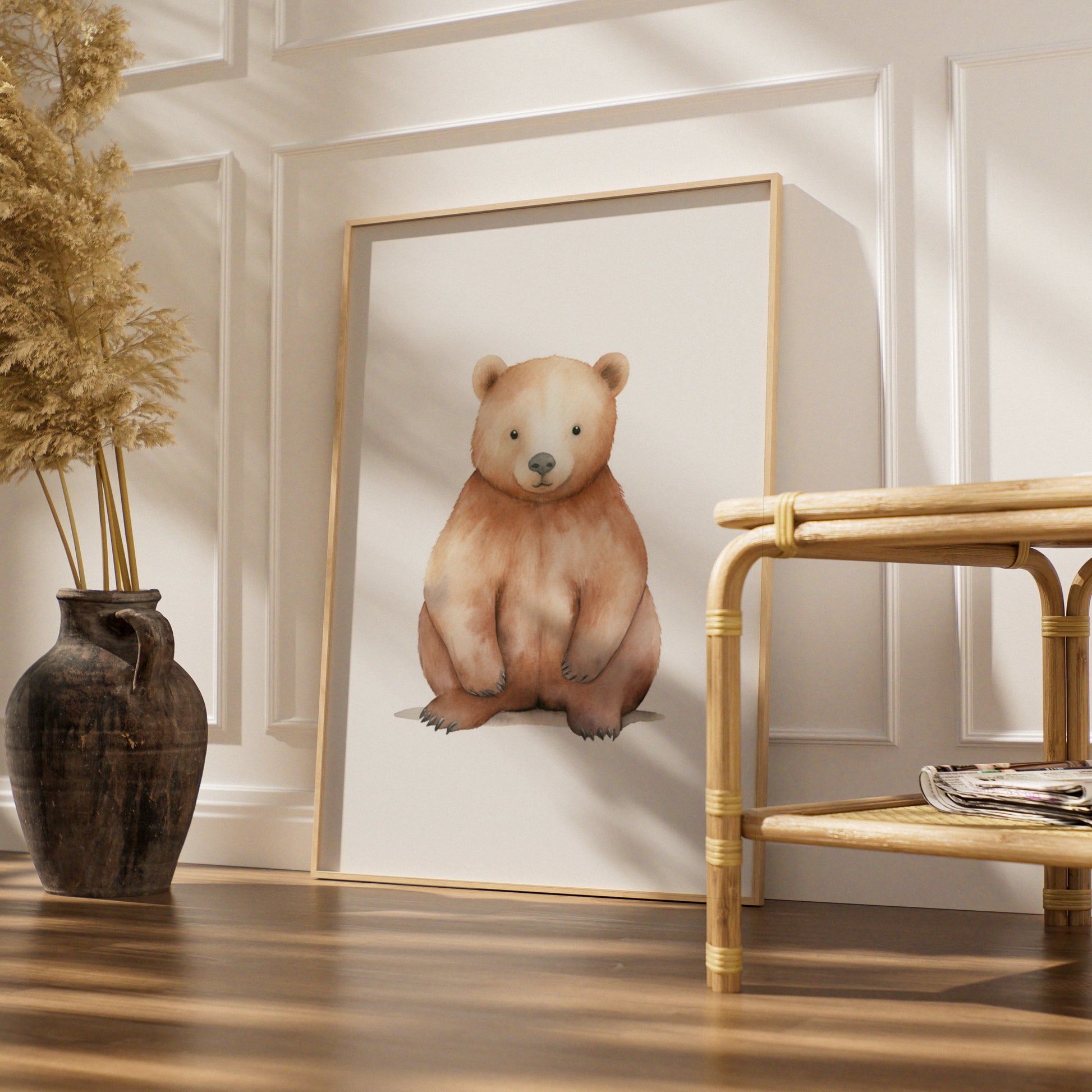 Nursery Wall Art Brown Bear Print, Watercolour Baby Bear Poster, Woodland Nursery Decor