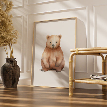 Nursery Wall Art Brown Bear Print, Watercolour Baby Bear Poster, Woodland Nursery Decor