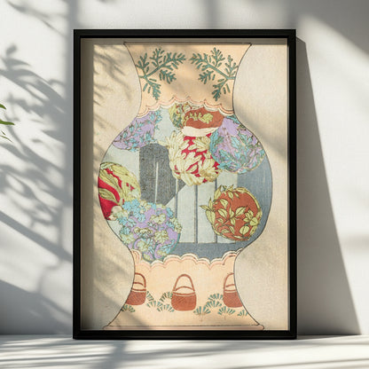 Vintage Japanese Vase Art Print, Bijutsukai 1901 Botanical Floral Japandi Wall Art Poster – A4 Black frame