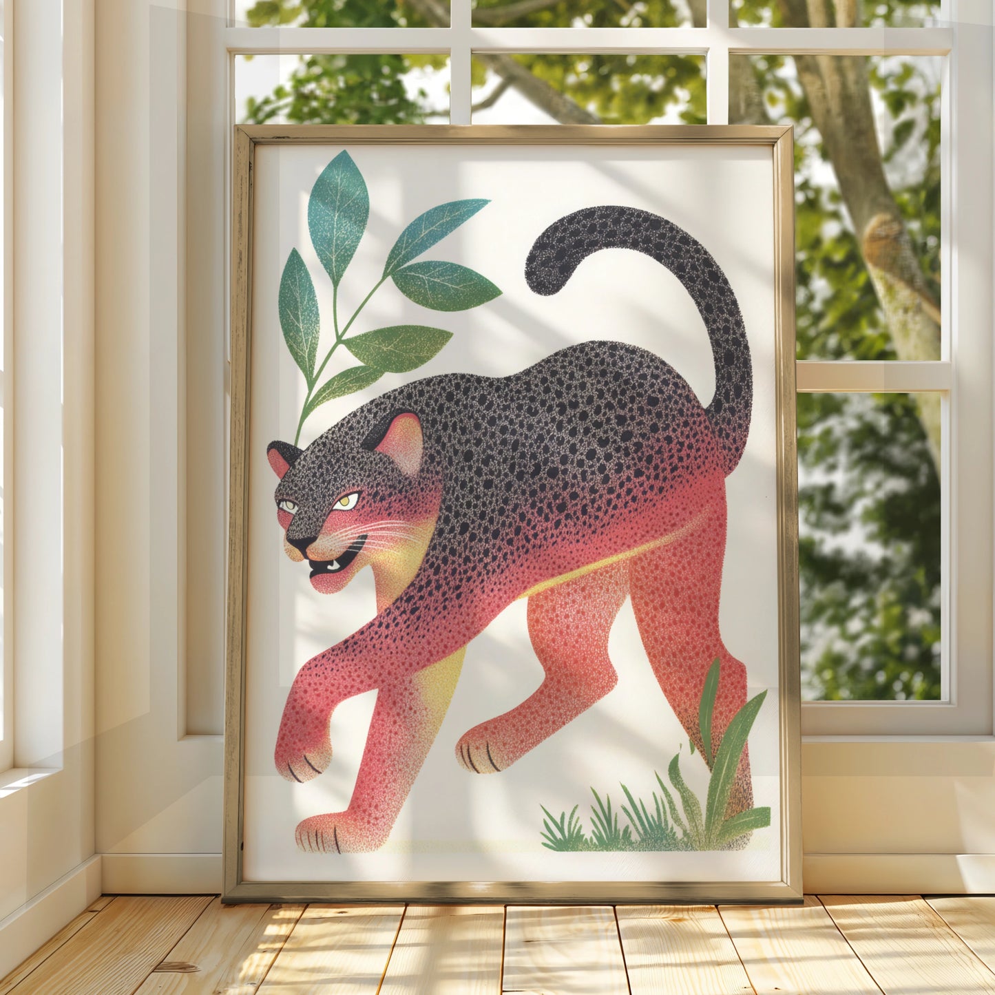 Black Panther Nursery Wall Art, Colourful Jungle Cat Print, Kids Room Poster