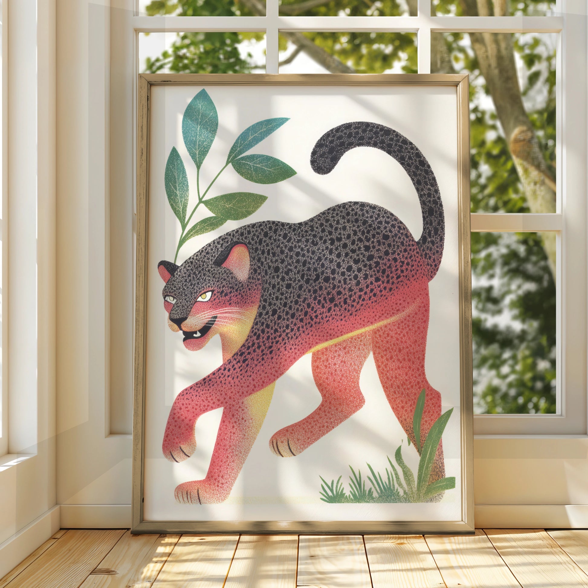 Black Panther Nursery Wall Art, Colourful Jungle Cat Print, Kids Room Poster