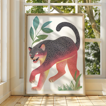 Black Panther Nursery Wall Art, Colourful Jungle Cat Print, Kids Room Poster