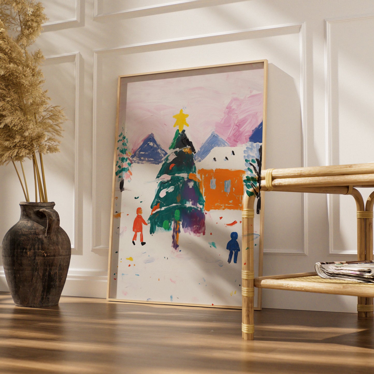 Christmas Tree Village Poster, Colourful Winter Scene, Festive Wall Art, Xmas Holiday Print