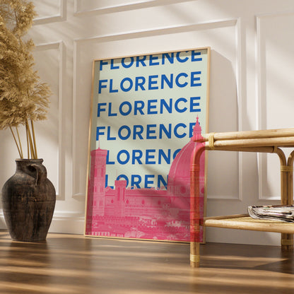 Florence Italy Travel Poster, Retro Wall Art, Tuscany City Print, Bold Typography Decor