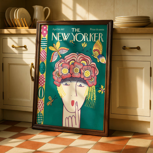 The New Yorker April 1927 Vintage Cover Poster, Floral Hat Lady, Retro Wall Art