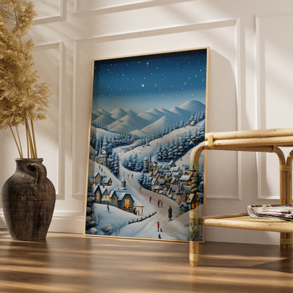 Christmas Village Winter Poster, Snowy Night Scene Wall Art, Festive Holiday Print, Xmas Decor