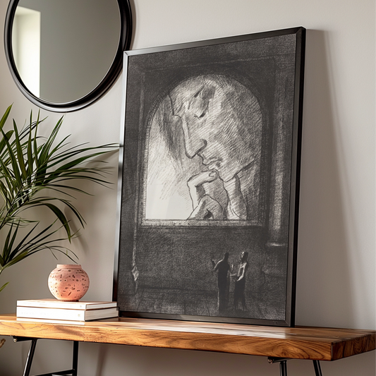 Halloween Gothic Horror Poster, Dark Creature Wall Art, Spooky Black White Print