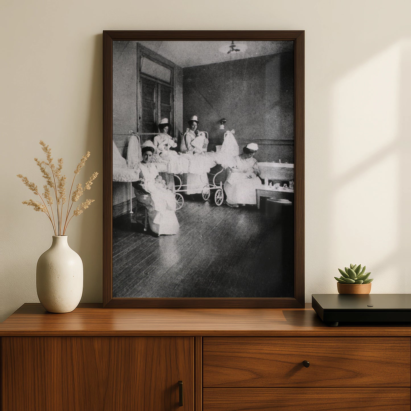 Vintage Nurses Nursery Ward Print, Victorian Hospital Black White Photography Poster
