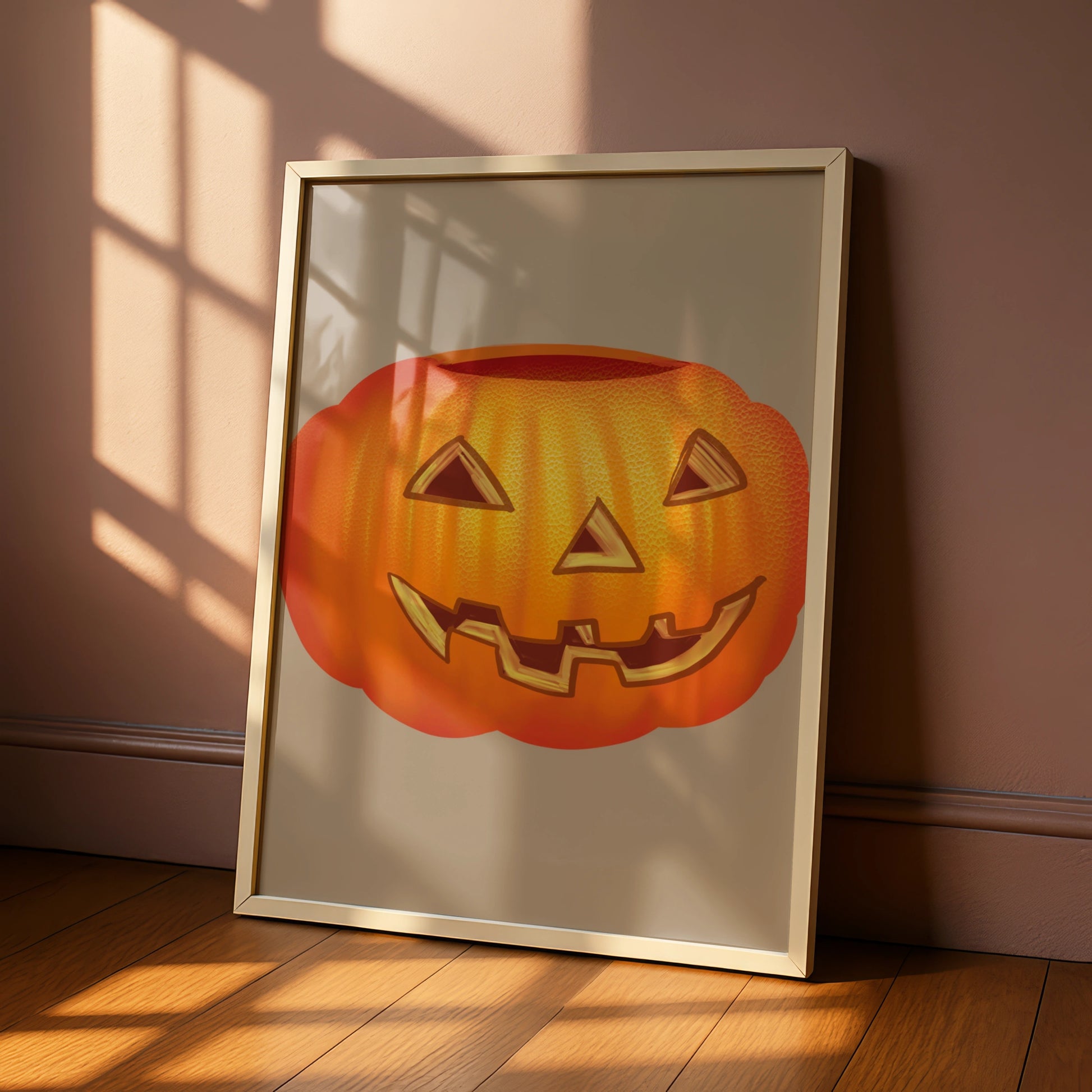 Halloween Pumpkin Wall Art, Jack O Lantern Poster, Spooky Orange Autumn Print