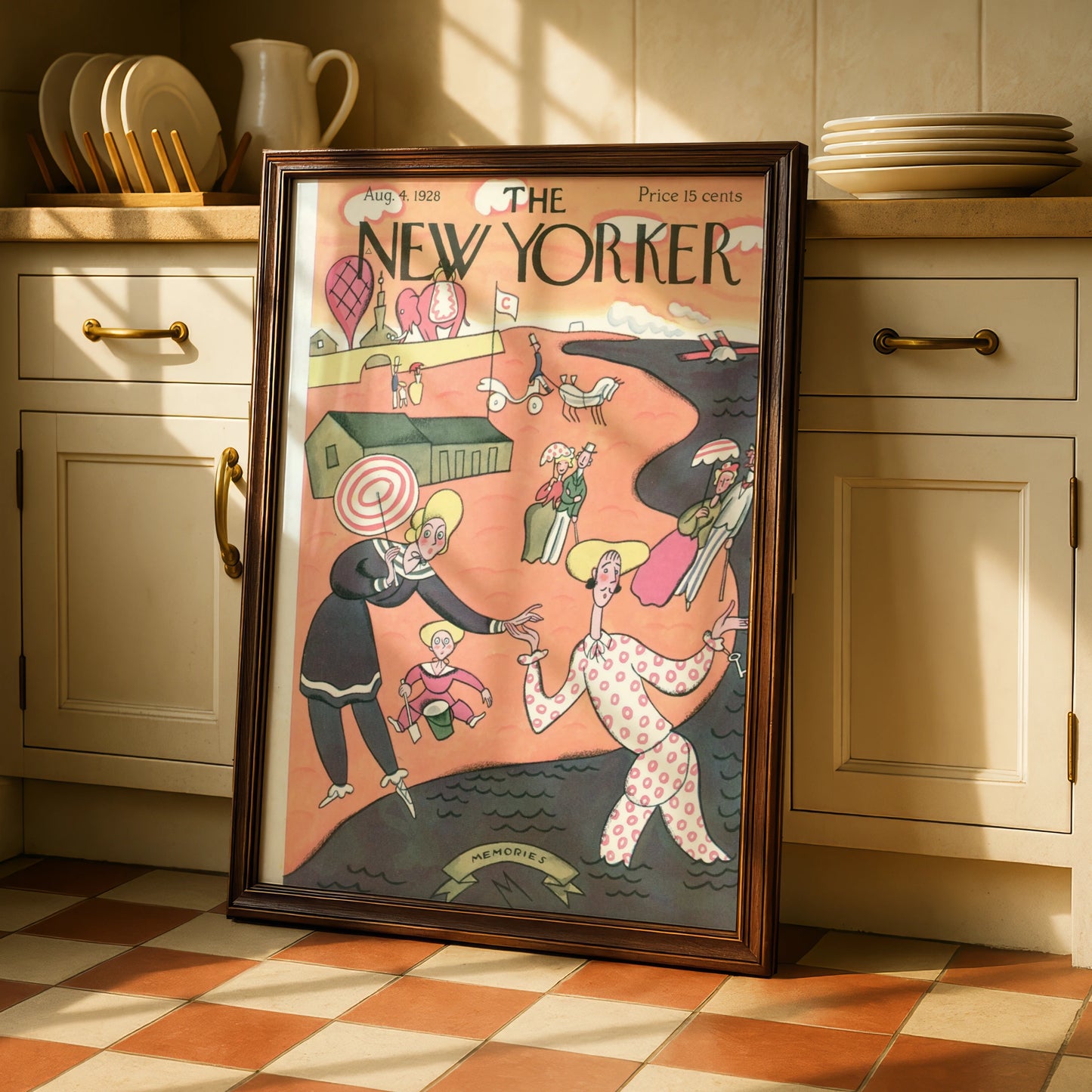 The New Yorker August 1928 Vintage Cover Poster, Beach Scene Art Deco Wall Art Print