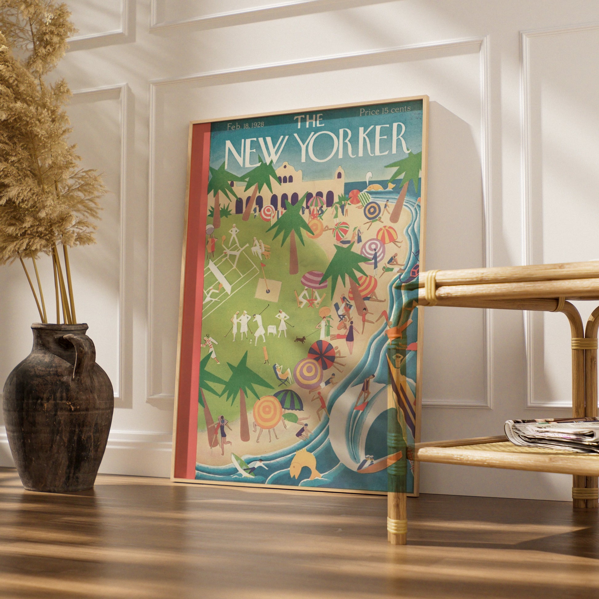 The New Yorker 1928 Beach Resort Cover Art Poster, Vintage Art Deco Wall Print