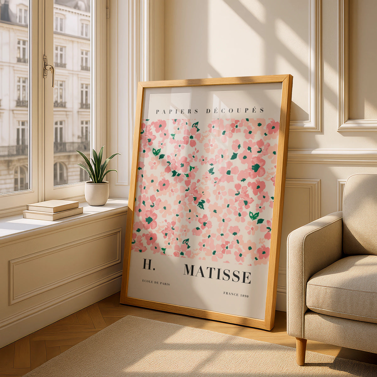 Pink Green Cut Paper Floral Wall Art Print, Colourful Modernist Poster – product image 4