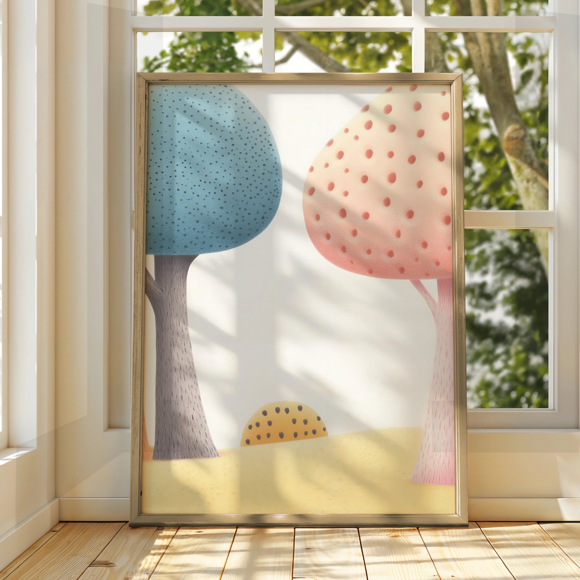 Nursery Wall Art Pastel Trees Print, Whimsical Forest Poster, Baby Room Decor, Kids