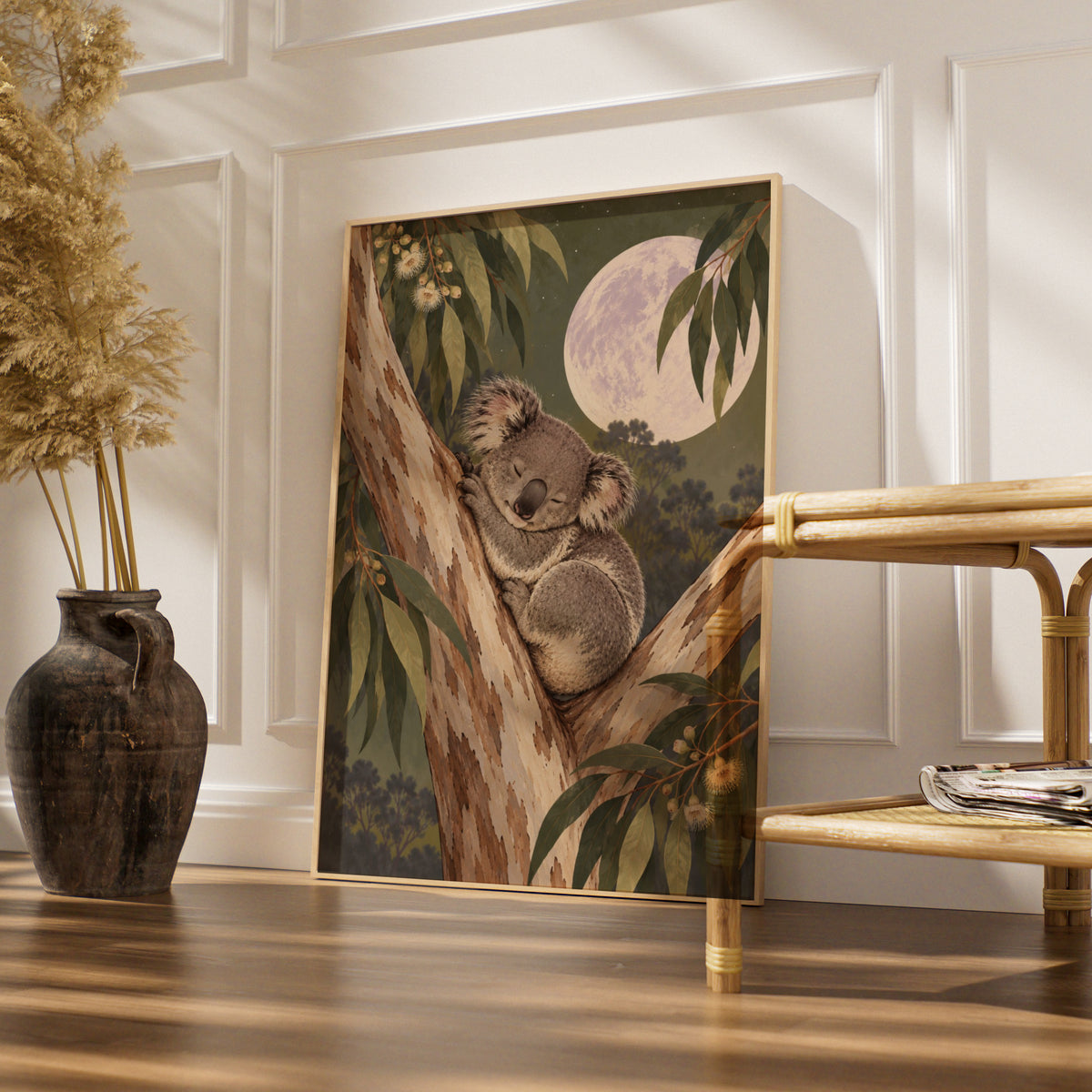 Sleeping Koala Eucalyptus Moon Print, Australian Wildlife Art, Nursery Wall Poster
