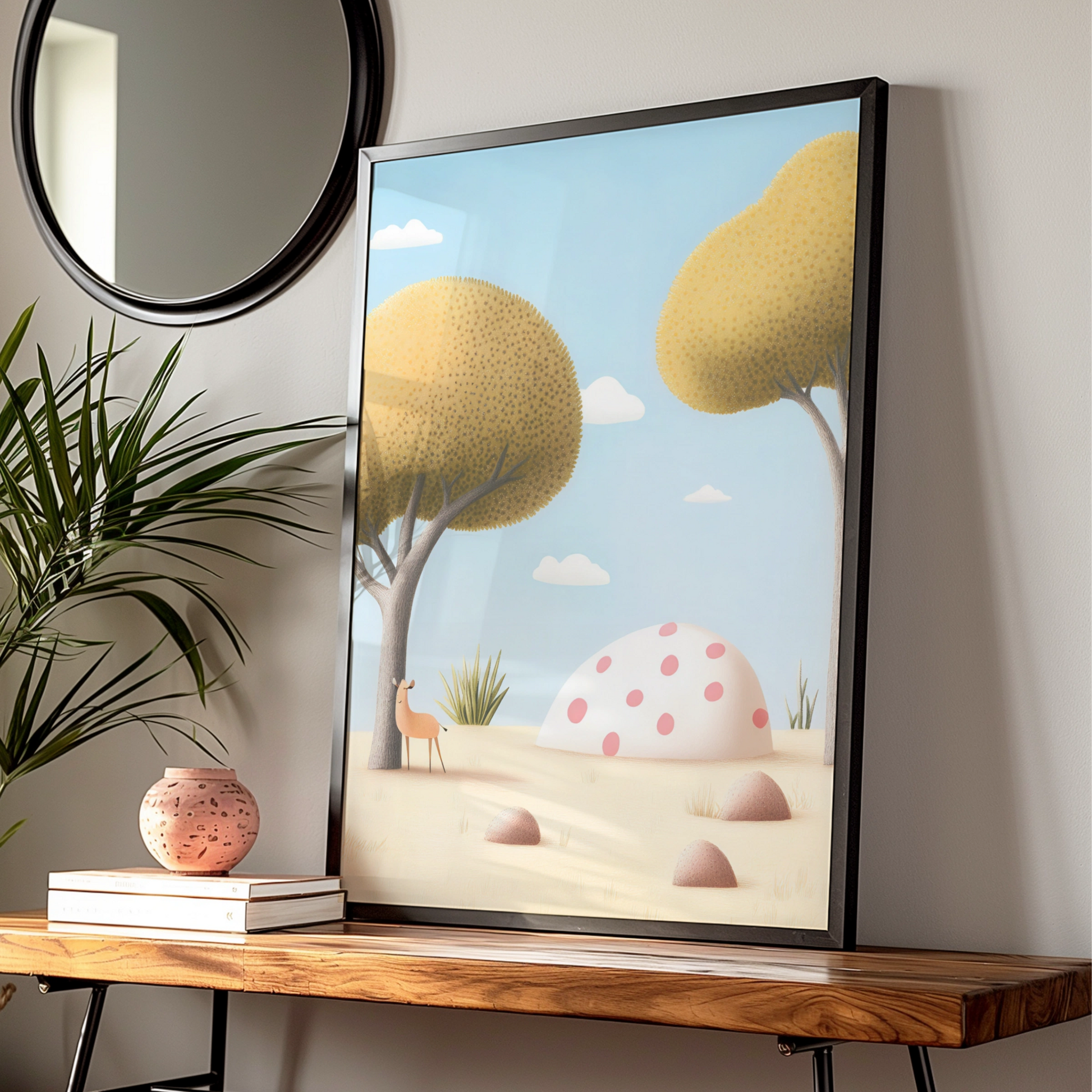 Nursery Wall Art Deer Print, Whimsical Safari Poster, Baby Room Decor, Soft Colours Kids