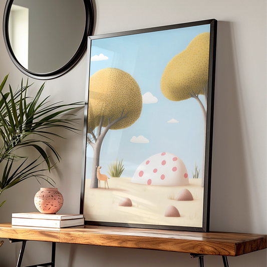 Nursery Wall Art Deer Print, Whimsical Safari Poster, Baby Room Decor, Soft Colours Kids