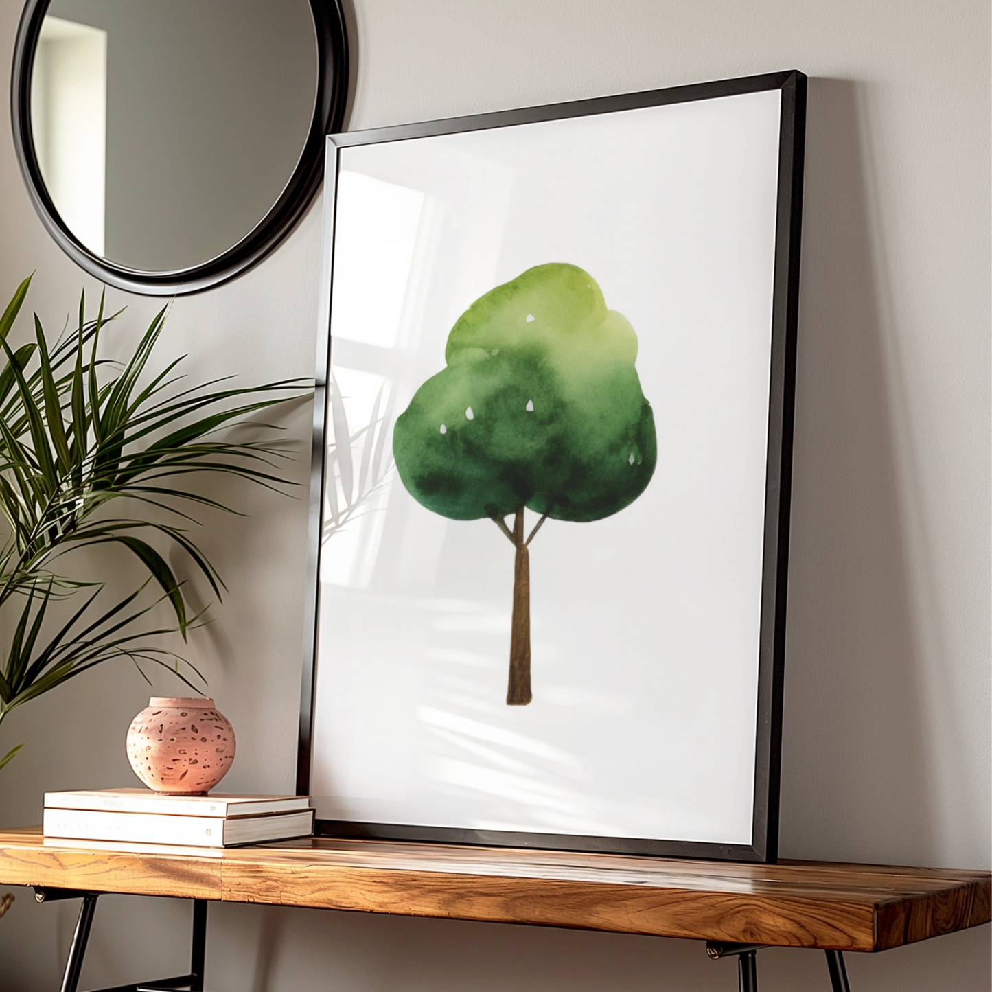 Watercolour Tree Nursery Wall Art, Green Nature Kids Room Poster, Children's Decor Print