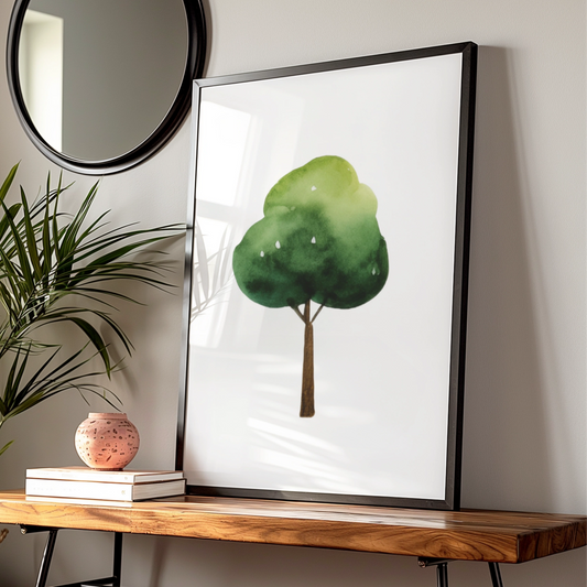 Watercolour Tree Nursery Wall Art, Green Nature Kids Room Poster, Children's Decor Print