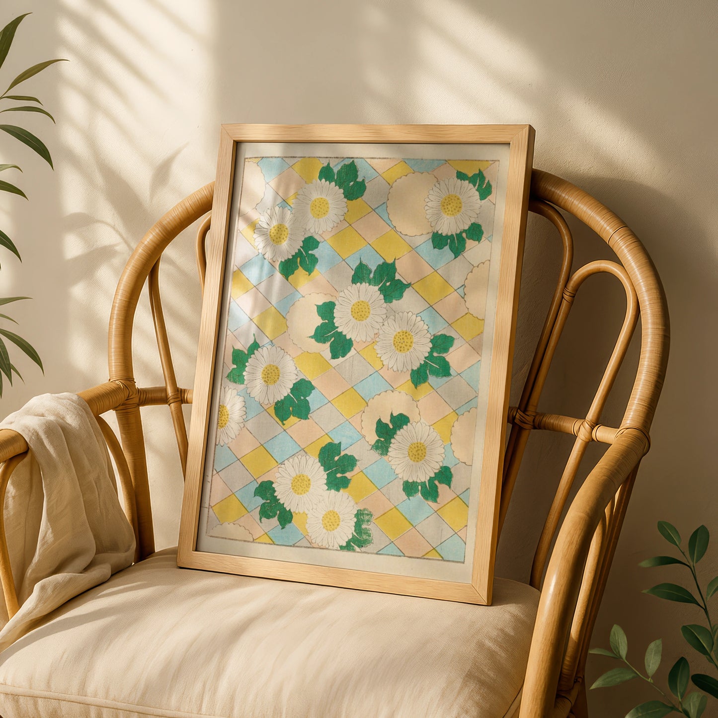 Japanese Botanical Print, Vintage Daisy Woodblock Wall Art, Floral Japandi Poster, 1901 – A5 White frame