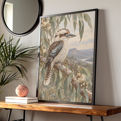 Kookaburra Australian Wall Art, Blue Mountains Bird Print, Eucalyptus Nature Poster — Digital Download