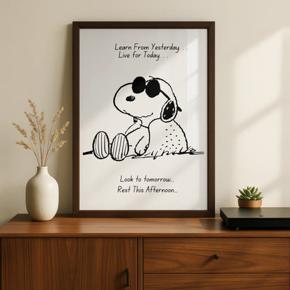 Cartoon Dog Inspirational Quote Poster, Funny Wall Art, Black White Print, Cool Dog Wall Decor