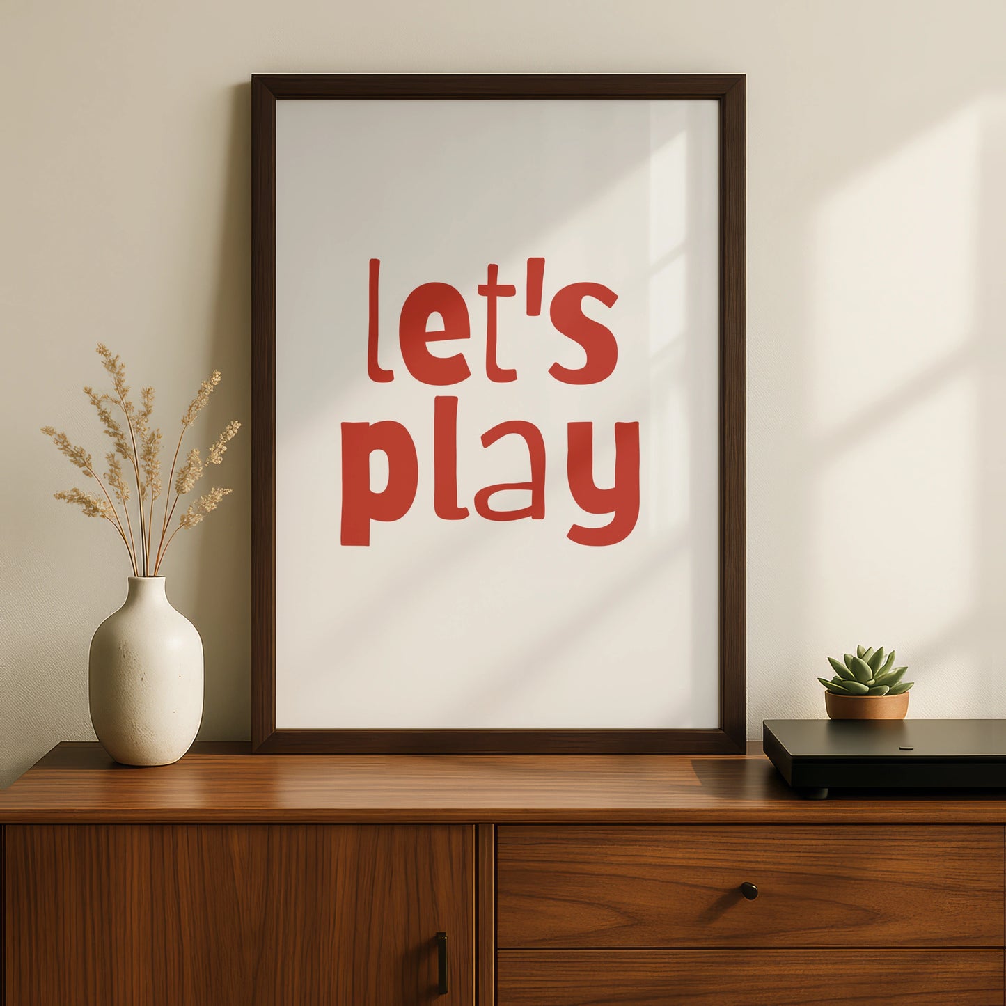 Let's Play Nursery Wall Art, Kids Room Poster, Red Playroom Print, Toddler Decor