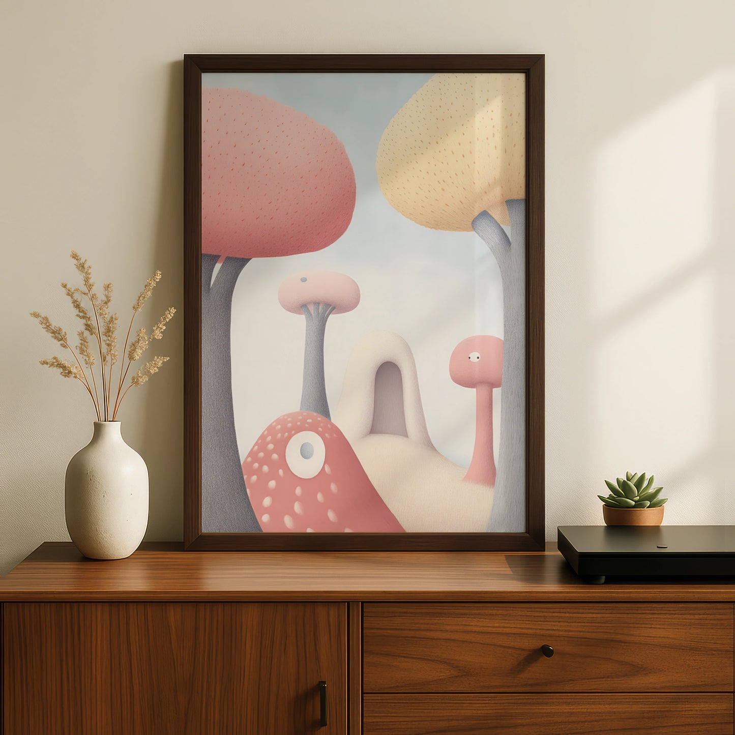 Mushroom Nursery Wall Art, Pastel Fantasy Print, Cute Kids Room Poster, Whimsical Decor