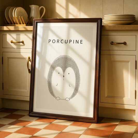 Porcupine Poster, Cute Animal Print, Minimalist Wall Art, Nursery Decor, Neutral Tones