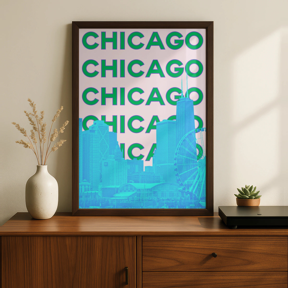 Chicago Travel Poster, Retro City Wall Art, Bold Typography Print, Illinois USA Decor