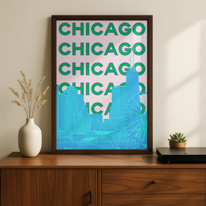 Chicago Travel Poster, Retro City Wall Art, Bold Typography Print, Illinois USA Decor