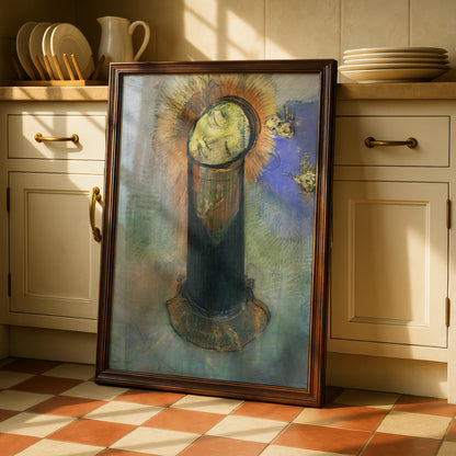 Odilon Redon Halloween Surreal Art Print, Mystical Head Halo Skull Poster Wall