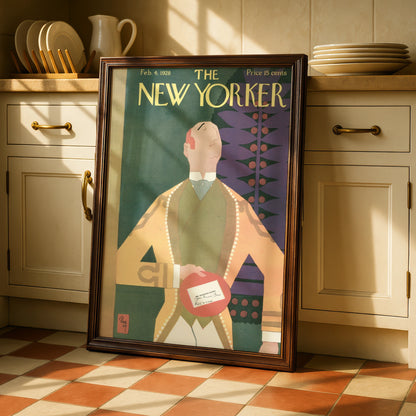 New Yorker Cover February 1928 Vintage Art Poster, Art Deco Wall Art Print