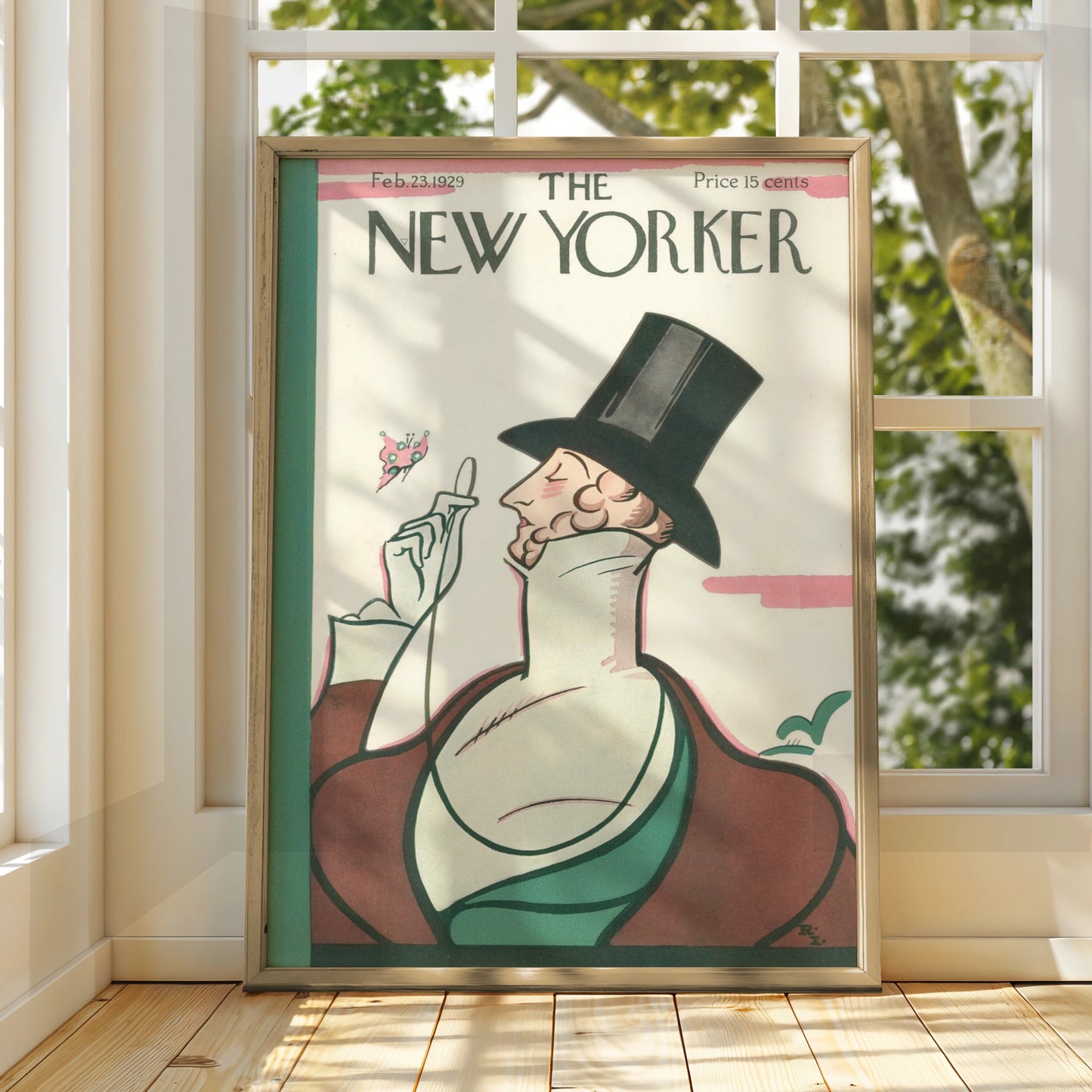 New Yorker 1929 Vintage Cover Poster, Top Hat Gentleman Butterfly Art Print