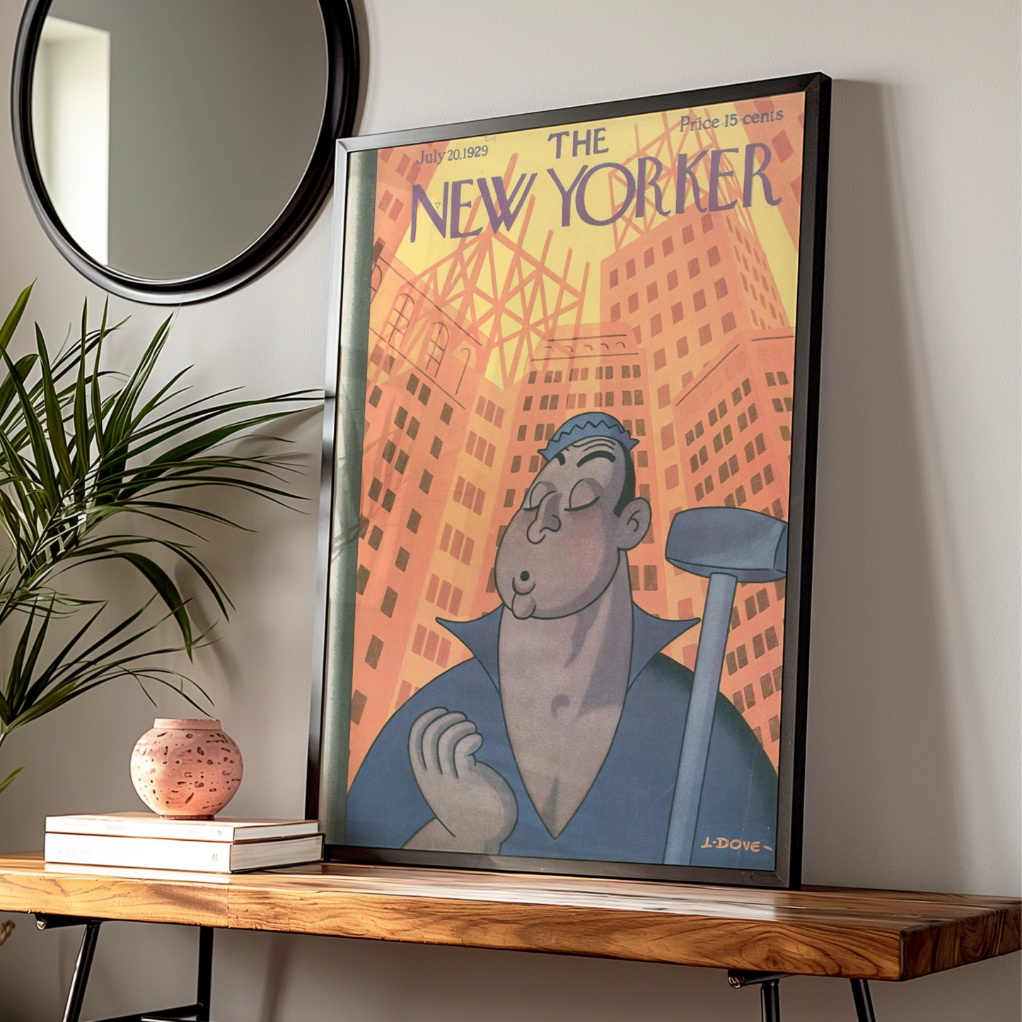 The New Yorker July 1929 Cover Art Poster, Art Deco Construction Worker NYC Print