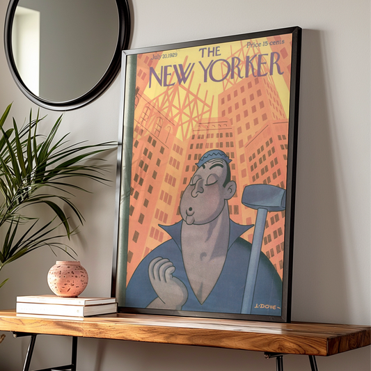 The New Yorker July 1929 Cover Art Poster, Art Deco Construction Worker NYC Print