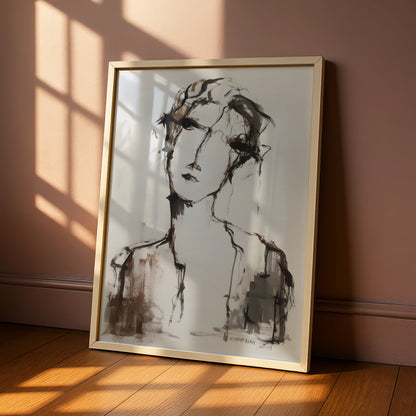 Abstract Figure Portrait, Monochrome Wall Art, Expressive Sketch Print, Modern Neutral Poster