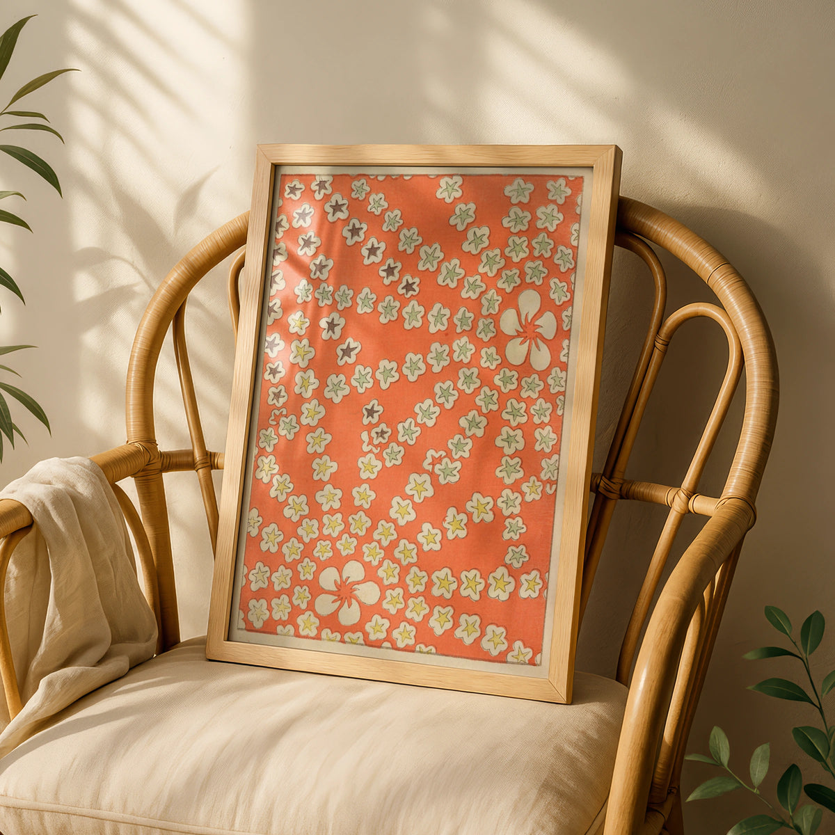 Japanese Floral Pattern Print, Vintage Woodblock Wall Art, Bijutsukai 1901 Poster – A5 White frame