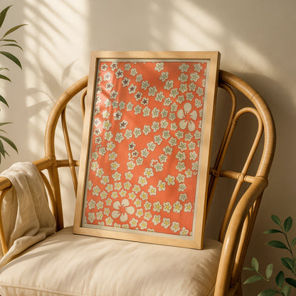 Japanese Floral Pattern Print, Vintage Woodblock Wall Art, Bijutsukai 1901 Poster – A5 White frame