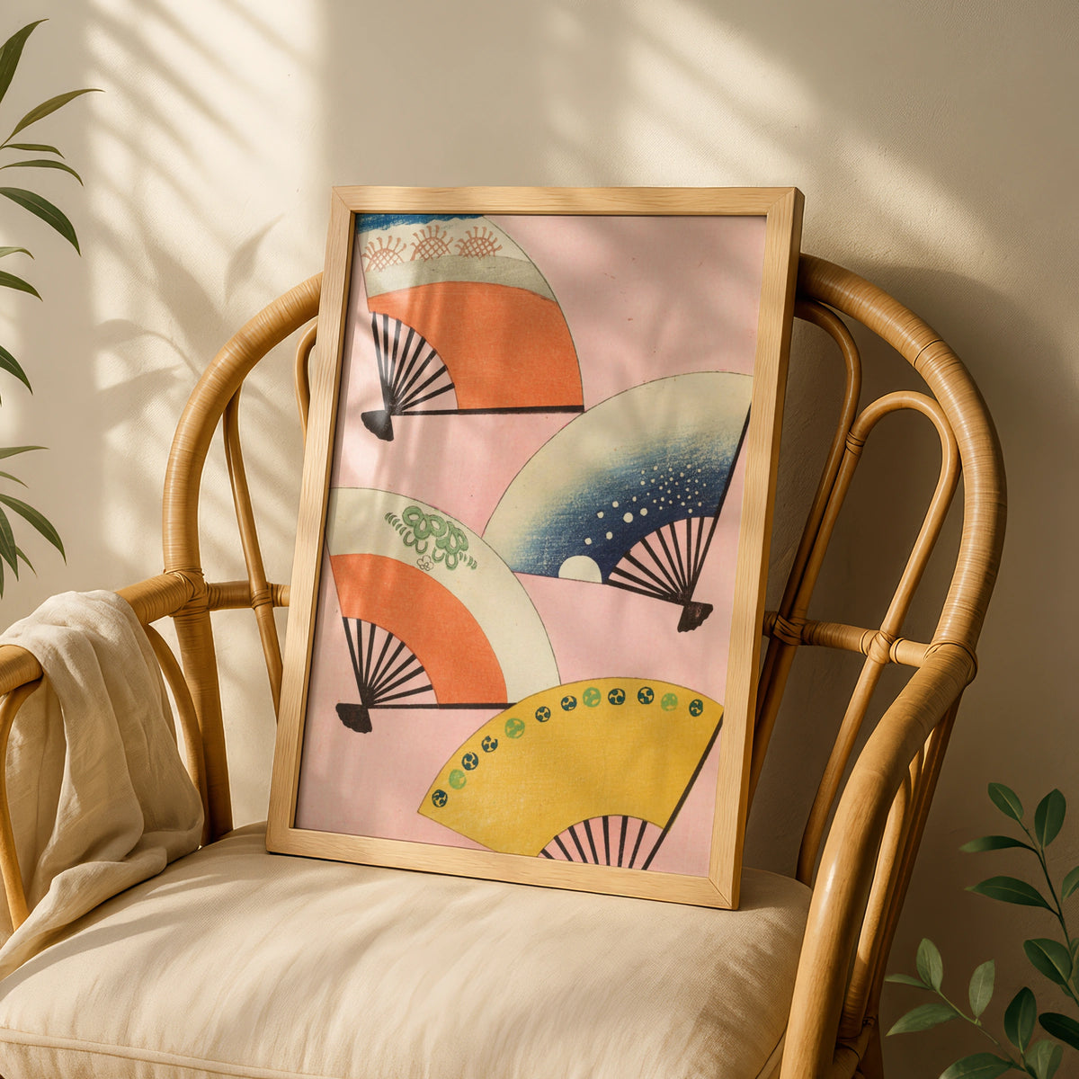 Japanese Fan Art Print, Vintage Woodblock Wall Art, Japandi Poster, Bijutsukai 1901 – A5 White frame