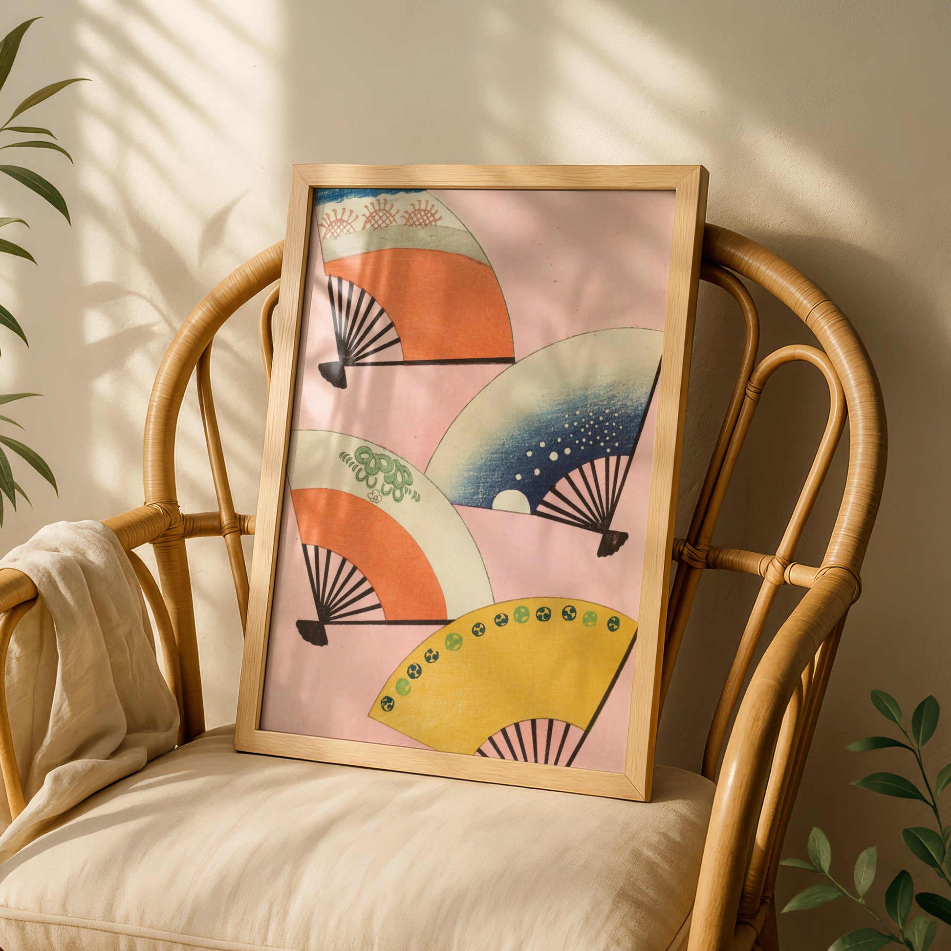 Japanese Fan Art Print, Vintage Woodblock Wall Art, Japandi Poster, Bijutsukai 1901 – A5 White frame